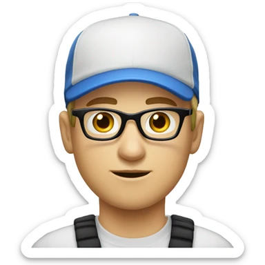 A young white man wearing a blue cap and black glasses, cap!!!!!!!!!!!!!!!!!!!!!!!!!!!!!!!!!!!!!!!!!!! sticker