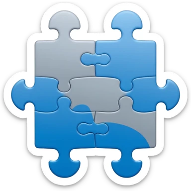 Minimal flat-style puzzle piece emoji in blue and grey, professional design for business presentation, clean edges, modern corporate aesthetic sticker