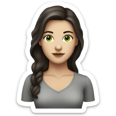 Woman with long dark brown hair and green eyes and fair skin sticker