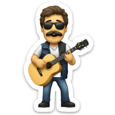 Hombre rubio con gafas y bigote rubio tocando la guitarra eléctrica delante de un molino de viento sticker
