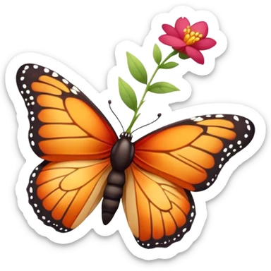 Cinematic Realistic Cute Yawning monarch Butterfly Portrait Emoji, Head tilted slightly with a dramatic, wide-open yawn, showcasing soft, downy ruby wings with gentle droop and half-closed, drowsy eyes rendered in exquisite natural detail, high shine, relaxed yet expressive, styled with a dash of delicate floral charm, soft glowing outline, capturing the essence of a sleepy yet affectionate red butterfly that appears ready to rest its vibrant wings in quiet slumber! sticker