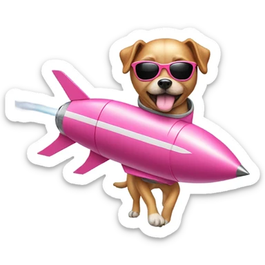 Dog on a rocket wearing sunglasses and pink shorts sticker