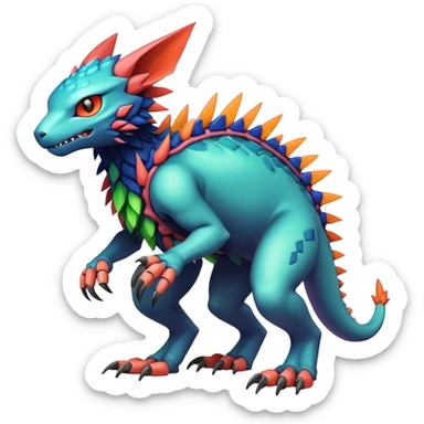  colorful warm-colored hot lush exotic modern cyber-Fakémon-Digimon-Trico-Vernid-creature (full body) sticker