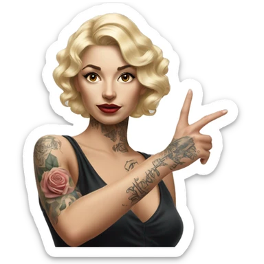 Blonde elegant women, her Body Covered with Tattoos, POINTING YOU FORWARD with her HAND , Hyper realistic sticker