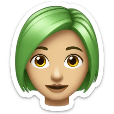 Mujer verde, cabello lacio largo, ojos rasgados facciones finas sticker