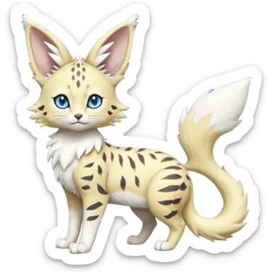 Albino-white, blue-eyed soft realistic romantic vintage antique divine beautiful elegant pretty precious cute young youthful  Fakémon-Pokémon-feline-Zeraora-Jolteon-serval-caracal-chinchilla-Minccino-Cinccino-Meowstic-rodent-hybrid-creature (full body) sticker