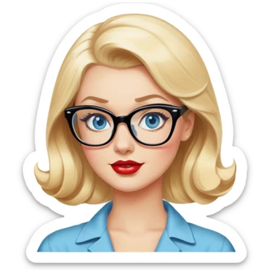 Blonde hair, blue eyed, wearing glasses 50's style pinup looking very sexy sticker