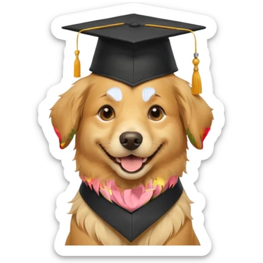 happy dog wearing a graduation cap sticker