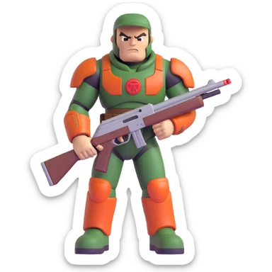 doom guy, holding a shotgun, intense expression, classic video game style sticker