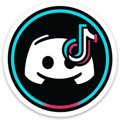 Discord role icon with a circular design, incorporating TikTok logo elements and colors black white cyan and pink, stylish and eye-catching sticker
