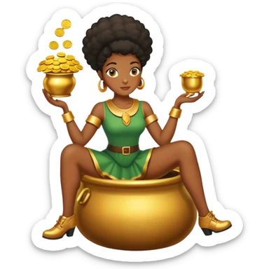 black woman sitting on a pot of gold sticker