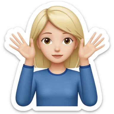 Girl with two hands in front out palms facing upwards and hands in front of her LOWER and her left hand slightly lower than her right hand sticker