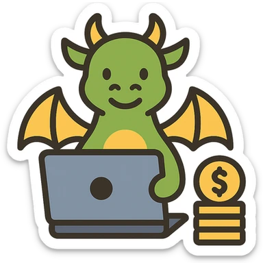 A dragon with a laptop and a stack of money sticker