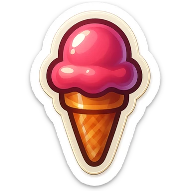 single ice cream cone symbol, cartoon style sticker, simple and clear, no text sticker