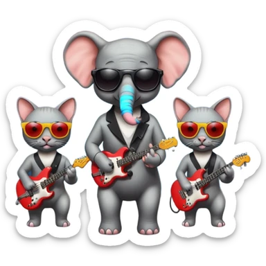 Elephant and Hairless cats sunglasses trio music band sticker