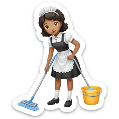 A black girl dress as a maid clean the floor sticker