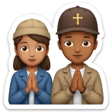 A BROWN MOTIVATIONAL girl and boy WITH A CAP ON WITH PRAYING HANDS sticker