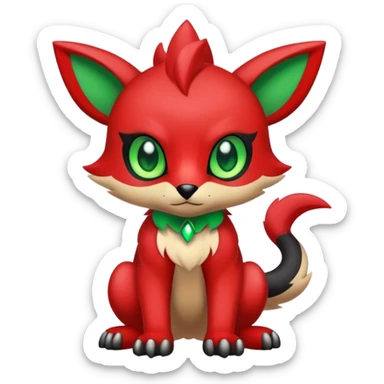 Cute cool black red animal hybrid Fakemon full body, green eyes,  sticker
