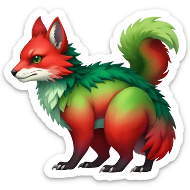 Cool Edgy Green-Red-gradient badass colorful vibrant Fionbri-Vernid-Trico-animal-creature full bodyd sticker