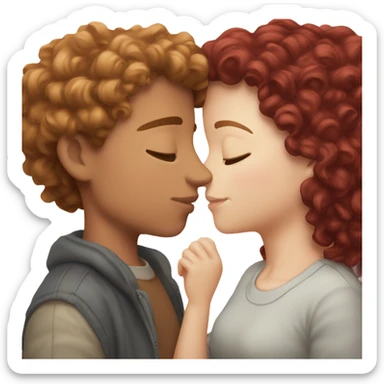 White boy with light brown short curly hair kissing burgundy hair white girl, they have close eyes  sticker