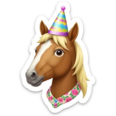 horse in flowered shirt with party hat, front view sticker