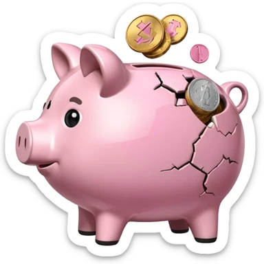 a piggy bank broken into two parts sticker