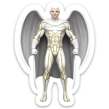 Superhero suite male all white and gold lines very tall long white cost and wing full white masks full body sticker