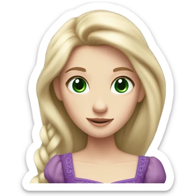 Rapunzel with green eyes and long eyelashes and pale skin and a purple dress sticker