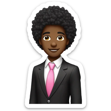 A profile of a cute black twink with an afro mullet in an intricate suit, pink tie and no bead, jawline, beaty mouth, pretty guy sticker