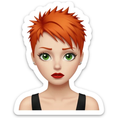 Short spikey Ginger hair, green eyes, black long eye lashes large red lips White woman embarrassed sticker