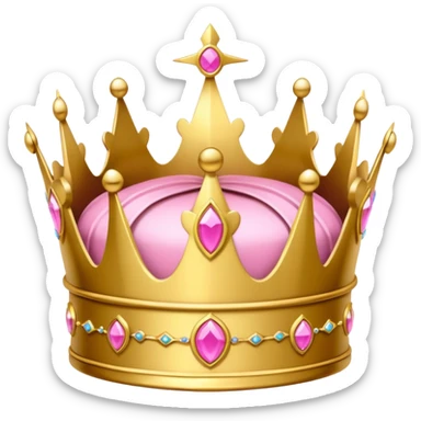 A luxurious golden crown with pink accents and elegant details, a prominent empty space or cutout in the center sticker