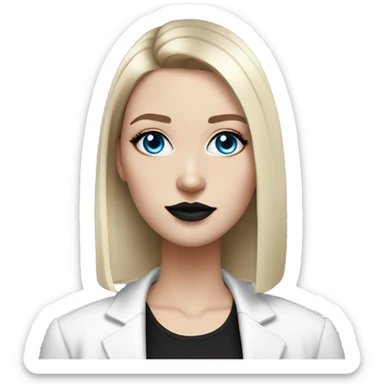Slavic adult woman, goth eyes makeup, pink lips, blue eyes, medium bob black-to-blonde ombre straight hair, white T-shirt and black office jacket. sticker