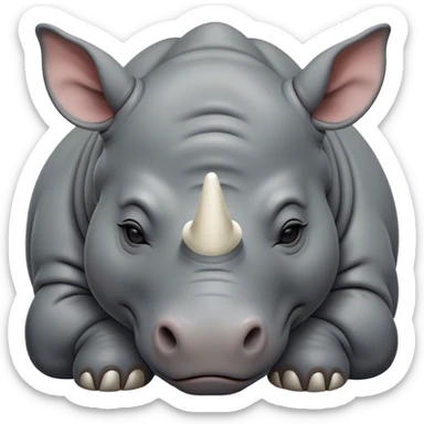Meme-Worthy Cute Sleeping Rhinoceros Portrait Emoji, Head resting peacefully with a contented smile, showcasing a massive, robust build and a luxuriously soft slate-gray hide, accented by a gentle white horn, eyes shut in a serene, restful nap, Simplified yet hilariously adorable features, highly detailed, glowing with a soft, drowsy light, high shine, relaxed and utterly lovable, stylized with an air of playful laziness, bright and heartwarming, soft glowing outline, capturing the essence of a comically sleepy rhinoceros, so meme-worthy it feels like it could instantly become the next viral sensation of adorable slumber! sticker