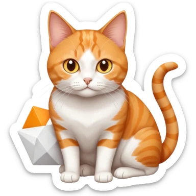 full body orange and white domestic shorthair slim cat with yellow/orange eyes and a white triangle pattern on his face playing sticker