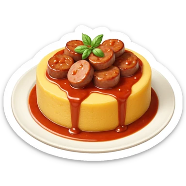 Fai l’emoji di una polenta che è quasi del tutto ricoperta di sugo, con la salsiccia sopra sempre bella insugata sticker