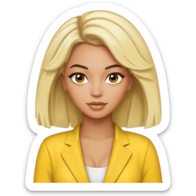 Beyonce brown eyes, platinum blonde hair, yellow outfit sticker