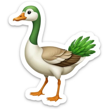 "Emoji of a running goose with a very long neck and two legs. 🪿 is the reference. The goose looks like a white goose dyed green, not a duck." sticker