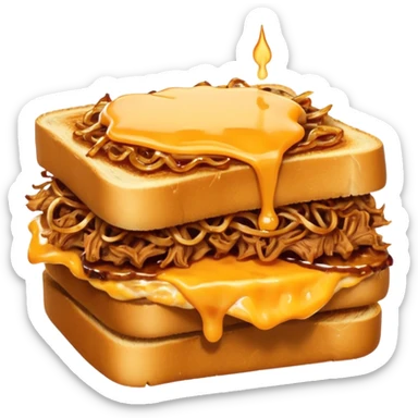 BBQ pulled pork melt on texas toast with crispy onions  sticker