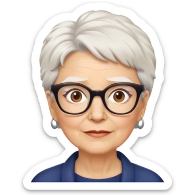 older White woman anthropologist with short white messy hair with glasses brown brows sticker
