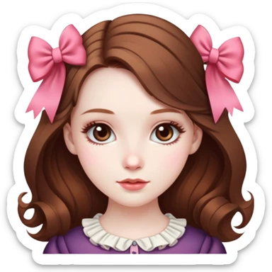 pale skin coquette girl with brown hair, bows, dainty, feminine sticker