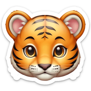 Cinematic Cute Tiger Cub Portrait Emoji, Head tilted playfully and inquisitively, with an adorably compact form accented by subtle stripes and round, sparkling eyes full of wonder, Simplified yet irresistibly adorable features, highly detailed, glowing with a warm, inviting wild glow, high shine, affectionate and lively, stylized with a touch of whimsical feline cuteness, soft glowing outline, capturing the essence of a mischievous yet loving tiger cub that seems as if it could leap out of the screen into your arms! sticker