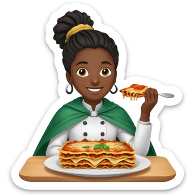  High fade ponytail dreadlock black hair dark skin smiling doctor and nigerian cape eating lasagna  sticker