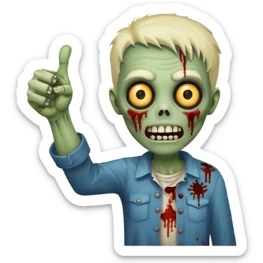 A cute, cheerful, full-length zombie is standing, holding out a hand and a thumbs-up sign. sticker