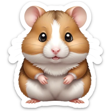 Cinematic Cute Brown and White Banded Hamster Portrait Emoji, Head tilted playfully and inquisitively, showcasing a fluffy fur with playful brown and white banded patterns, round, sparkling dark eyes filled with curiosity, Simplified yet irresistibly adorable features, highly detailed, glowing with a warm, friendly glow, high shine, affectionate and lively, stylized with a touch of whimsy, bright and endearing, soft glowing outline, capturing the essence of a mischievous yet loving hamster, so playful it feels like it could dash out of the screen and into your arms! sticker