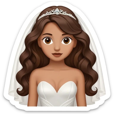 Tan, Dark Brown haired girl, long Hollywood wave hair, in white wedding dress sticker