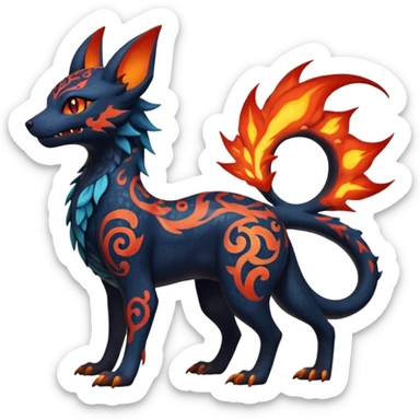 Shiny Fiery Dark Ugly Evil Realistic Glowing Eldritch Horror Cool Edgy Badass Emo Glorious Demonic Batty Dusky Ethereal Magical Punky Aural Fluorescent Bioluminescent Hideous Canine-Litten-Amaura-Salandit-Noibat-Flareon-Fakémon-fusion (full body) with intricate pattern markings sticker