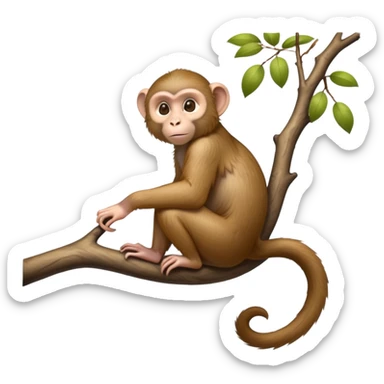 cinematic-Macaques-realistic-full-body-sitting-emoji,-slim-agile-frame-poised-on-a-branch,-long-tail-curled-slightly,-head-tilted-dramatically,-warm-brown-fur-soft-and-fluffy,-bright-playful-eyes-exuding-mischief,-simplified-yet-realistic-focused-features,-highly-detailed,-glowing-with-an-almost-sarcastic-glow sticker