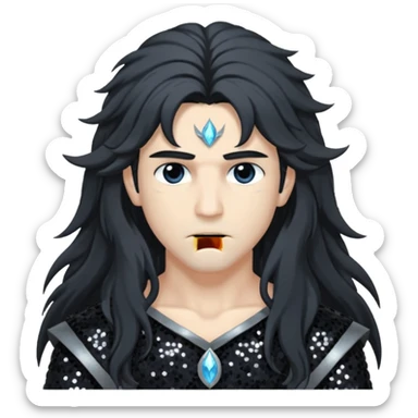 Boreas, God of North Wind from Gods and Goddesses with long black shaggy hair, dark gray sequin outfit sticker
