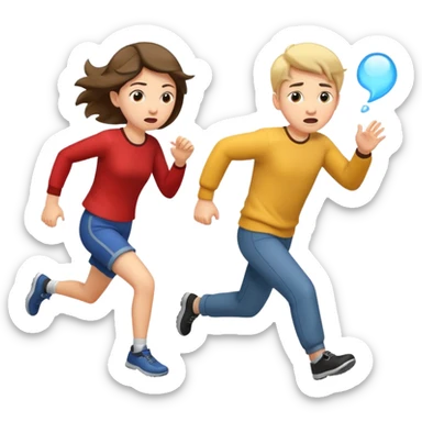 boy running away from a girl who is farting, expressive faces, dynamic action, ios emoji style sticker