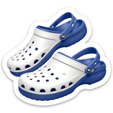 Pure white Crocs clogs, all-white straps and sole, no blue or other colors, matte white material, ventilation holes, dark background, realistic product photo, monoc sticker
